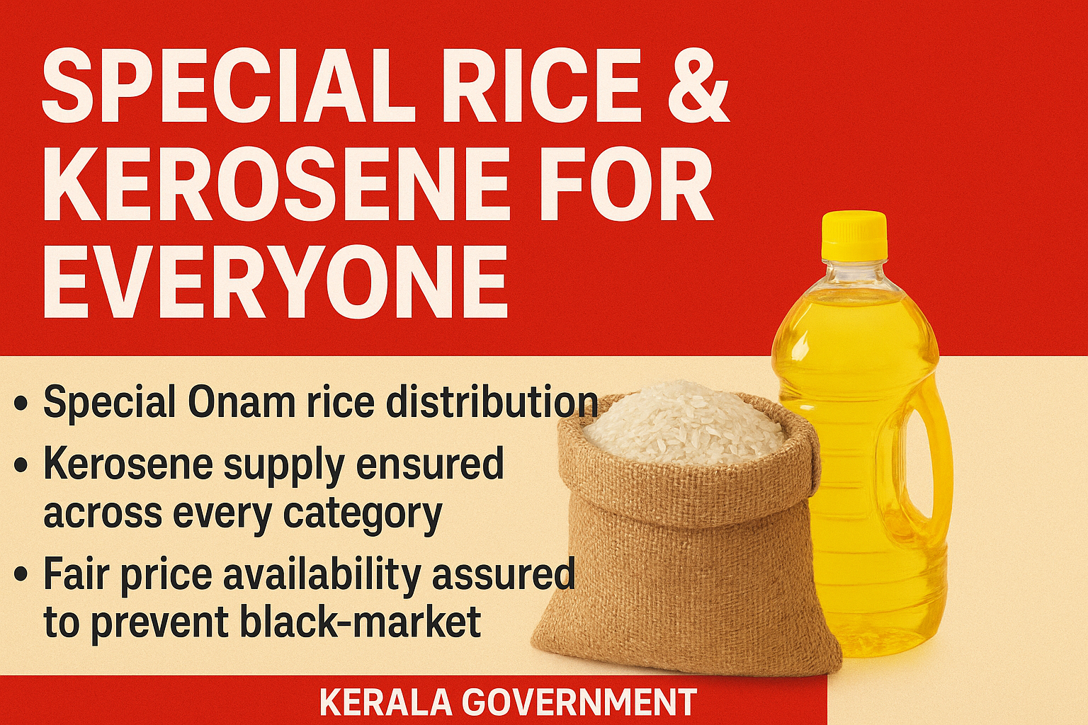 ഓണത്തിന് എല്ലാവർക്കും സ്പെഷ്യൽ അരിയും മണ്ണെണ്ണയും